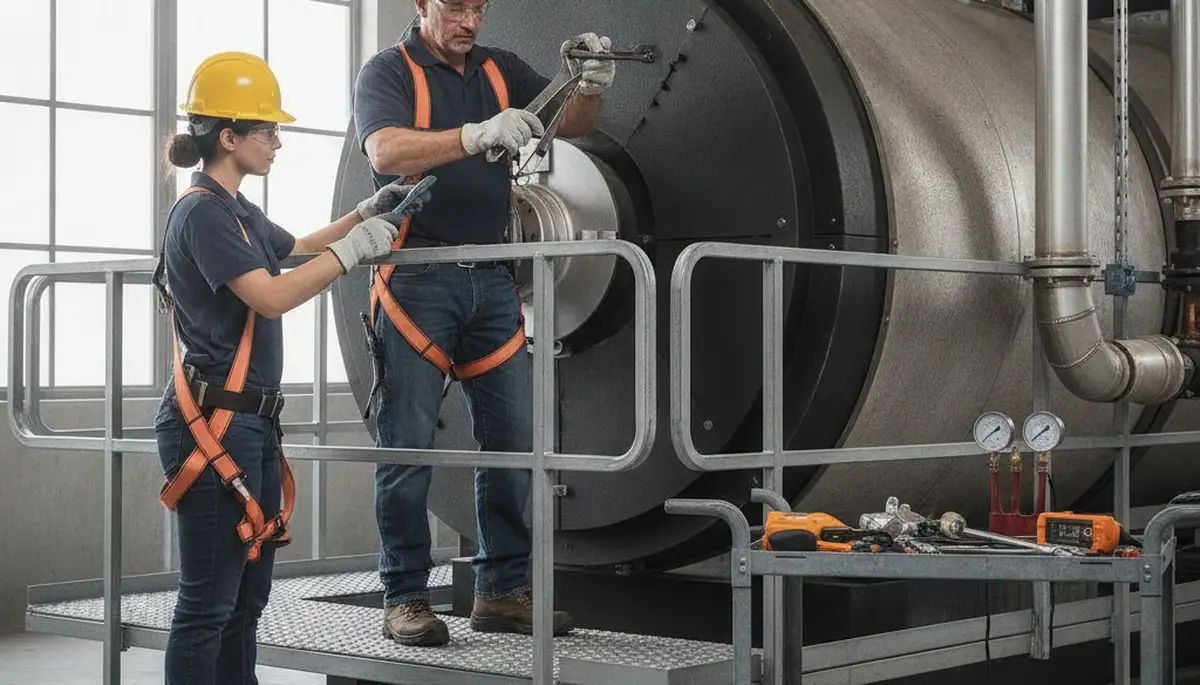 Boiler repair technician servicing a Tampa, FL home boiler for fast, reliable plumbing repair