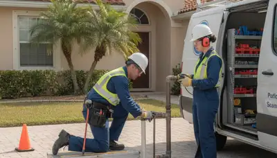 Tampa, FL plumbing repair service team handling a residential pipe repair job