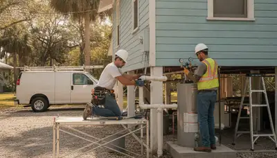 Tampa, FL plumbing repair technician servicing a residential pipe leak