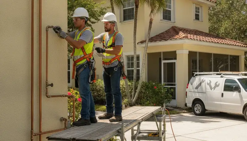 Tampa, FL plumber repairing a residential plumbing leak for local emergency service