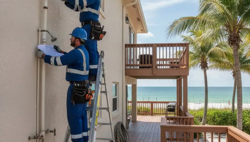 Tampa, FL plumbing repair technician servicing a residential pipe leak