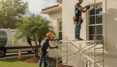 Tampa, FL plumbing repair team servicing a residential pipe leak for local homeowners