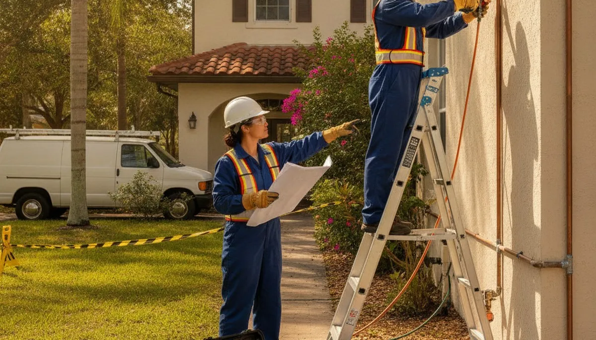 Tampa, FL plumbing repair technician servicing a residential pipe leak
