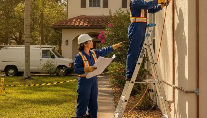 Tampa, FL plumbing repair technician servicing a residential pipe leak