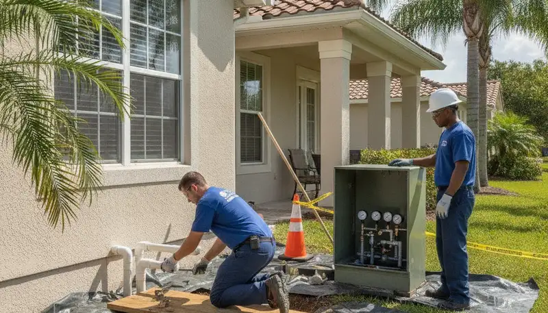 Tampa, FL plumber repairing a leak for a local plumbing service area page