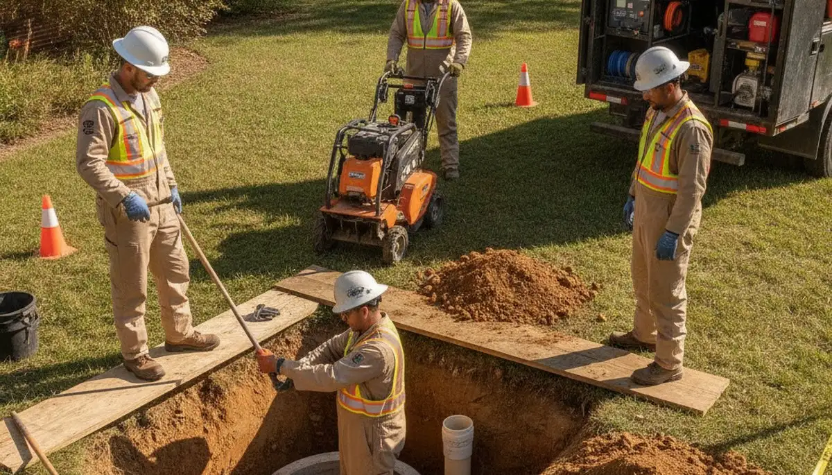 Tampa, FL plumber inspecting septic repair work for a home service call