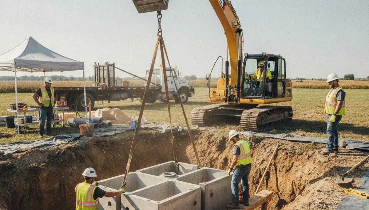 Tampa, FL plumbers installing a septic tank for a home with site prep and setup