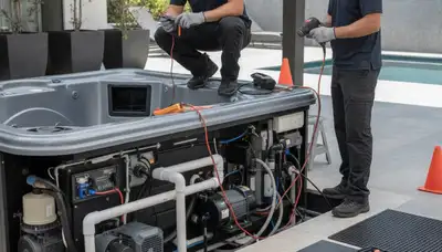 Tampa, FL plumber repairing a home spa for same-day service and reliable plumbing maintenance